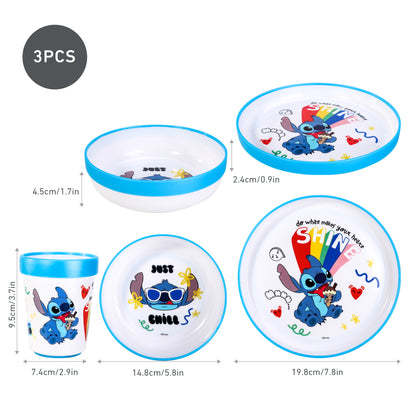 Stitch Island 3pcs Bicolor Premium Kids Dinner Tableware Set Plate, Bowl & Tumbler, BPA Free