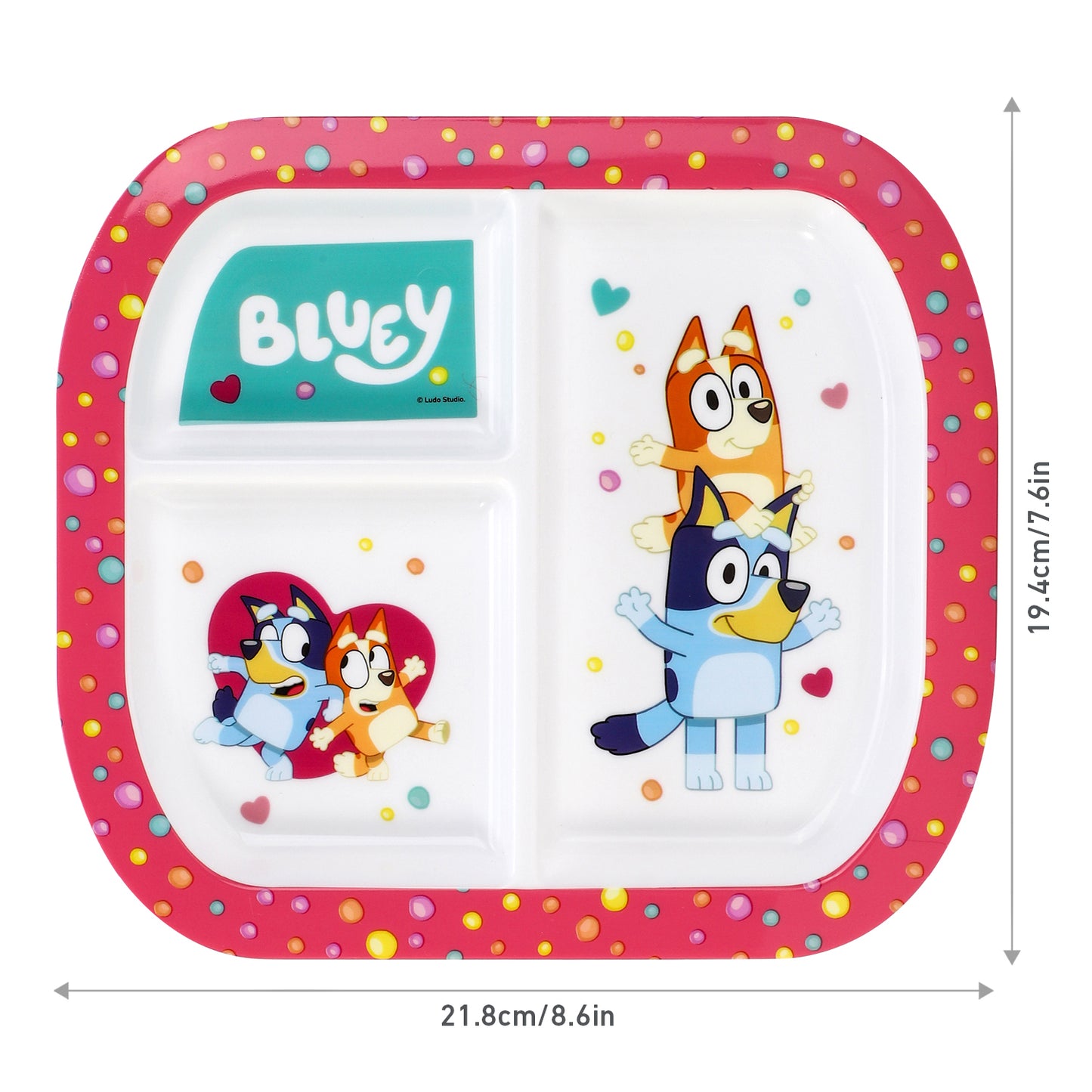 Bluey Pink 3 Section Childrens Divided Breakfast Lunch Dinner Plate