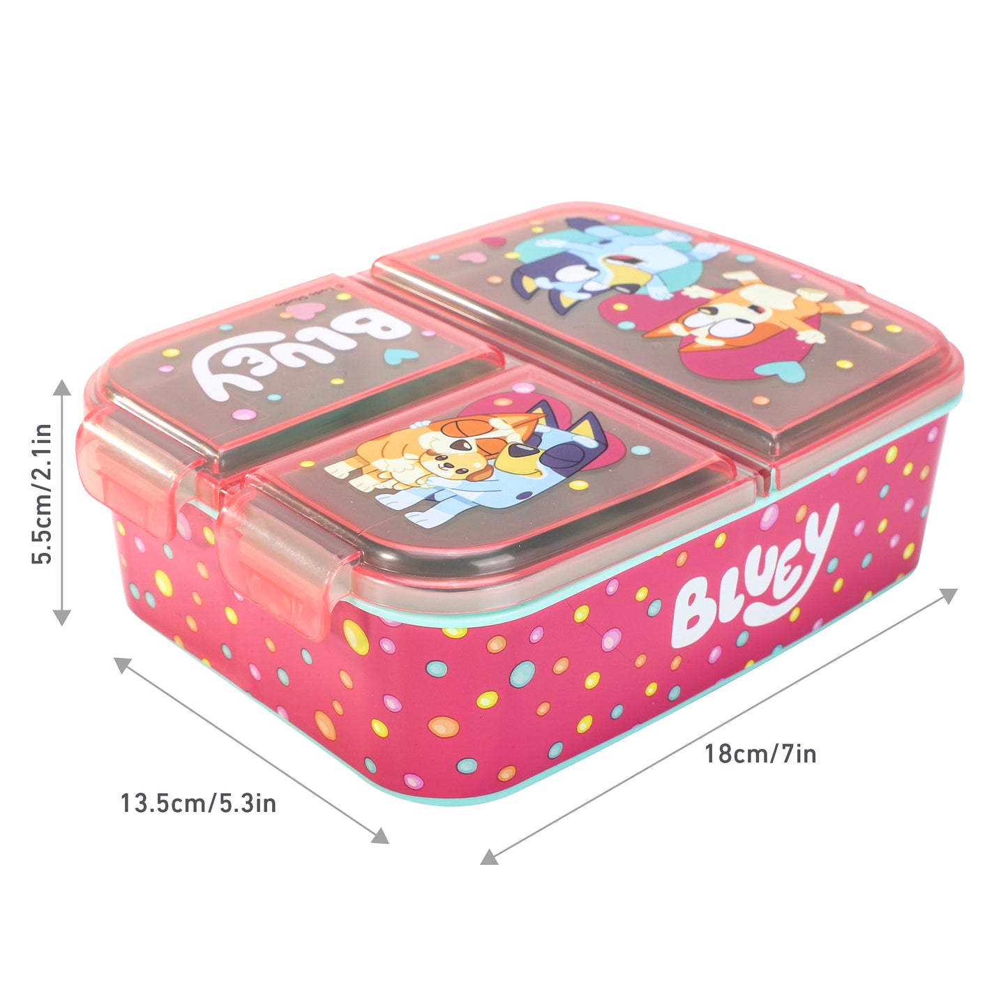 Bluey Pink Kids Childrens Multi Compartment Rectangular School Travel Lunch Food Box Sandwich Bento Container, BPA Free