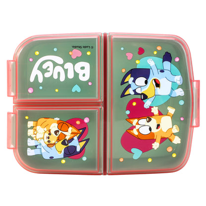 Bluey Pink Kids Childrens Multi Compartment Rectangular School Travel Lunch Food Box Sandwich Bento Container, BPA Free