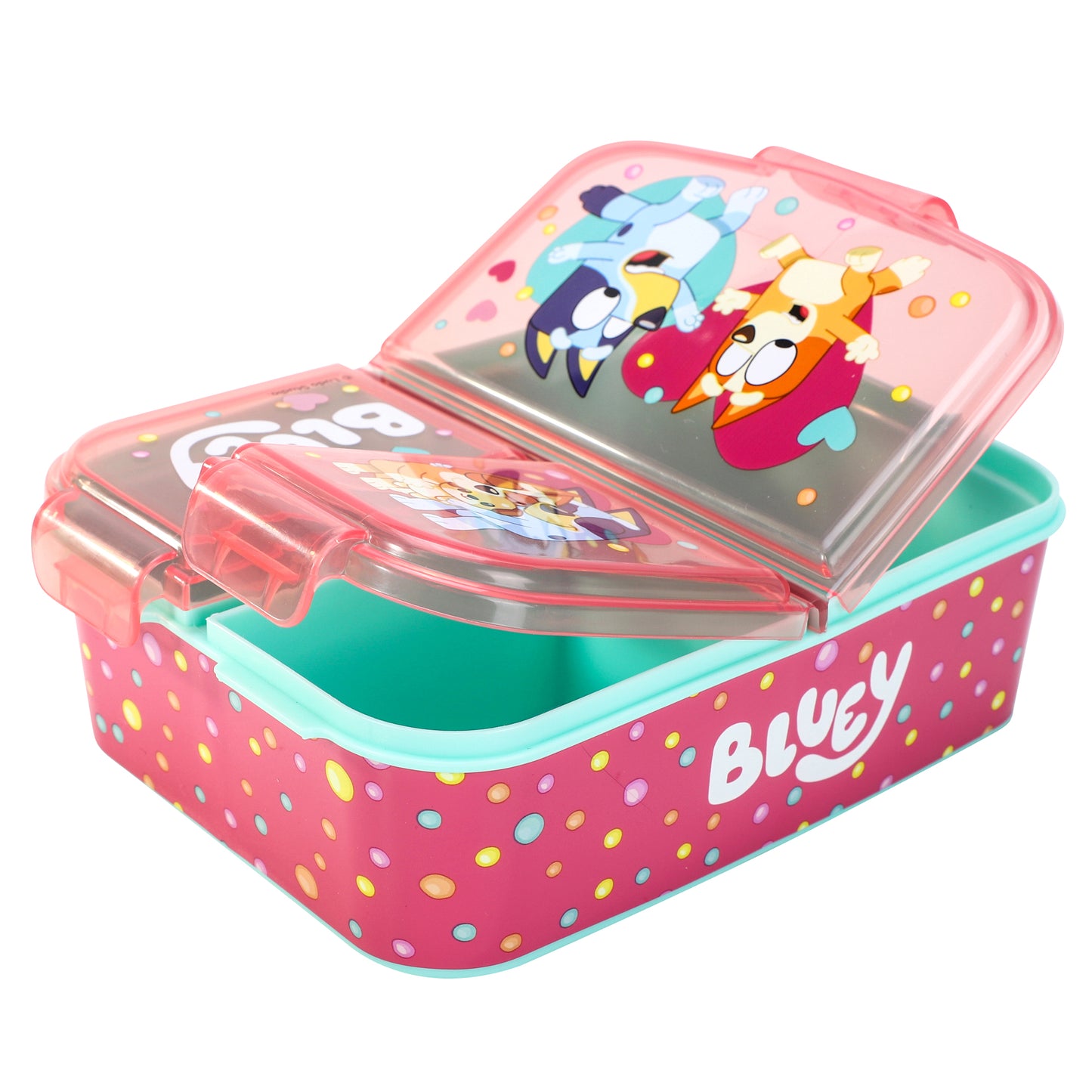 Bluey Pink Kids Childrens Multi Compartment Rectangular School Travel Lunch Food Box Sandwich Bento Container, BPA Free
