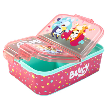 Bluey Pink Kids Childrens Multi Compartment Rectangular School Travel Lunch Food Box Sandwich Bento Container, BPA Free