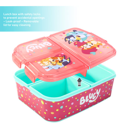Bluey Pink Kids Childrens Multi Compartment Rectangular School Travel Lunch Food Box Sandwich Bento Container, BPA Free