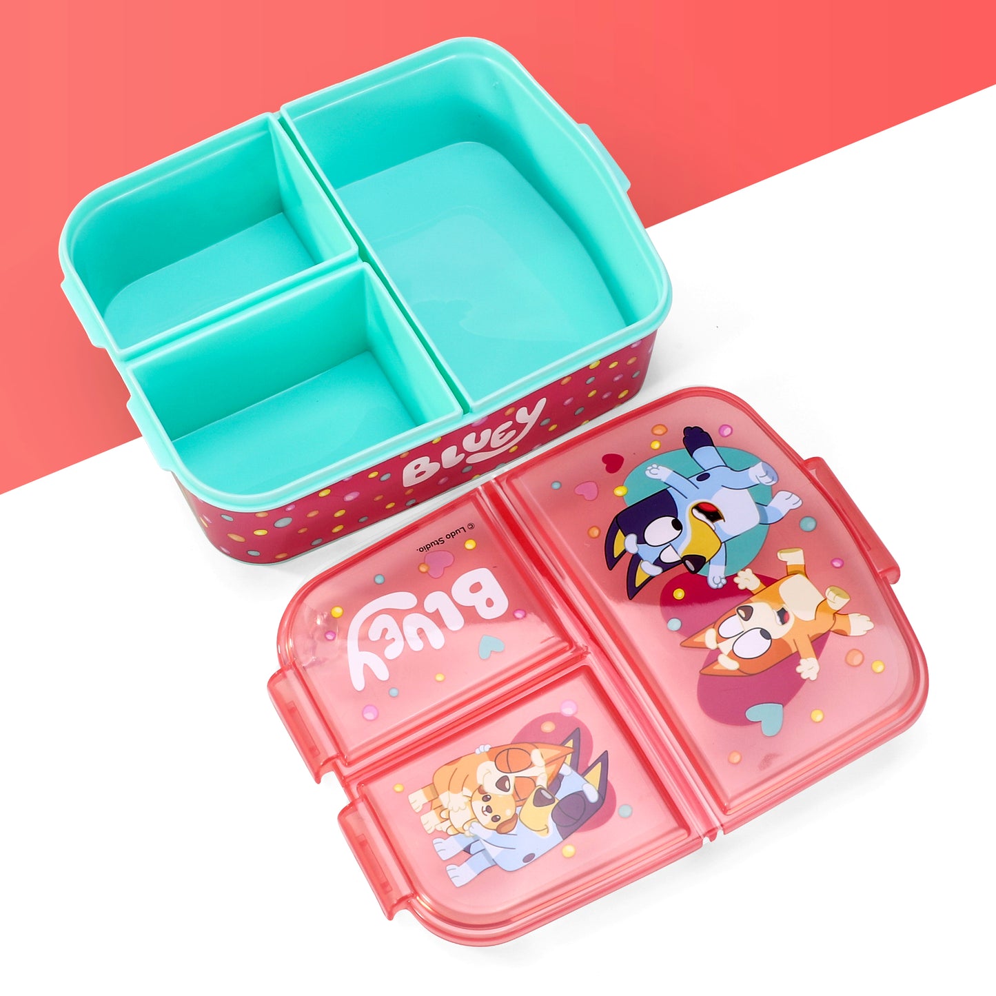 Bluey Pink Kids Childrens Multi Compartment Rectangular School Travel Lunch Food Box Sandwich Bento Container, BPA Free