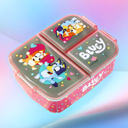 Bluey Pink Kids Childrens Multi Compartment Rectangular School Travel Lunch Food Box Sandwich Bento Container, BPA Free