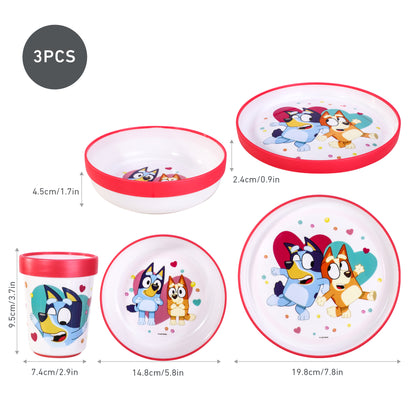Bluey Pink 3pcs Bicolor Premium Kids Dinner Tableware Set Plate, Bowl & Tumbler, BPA Free