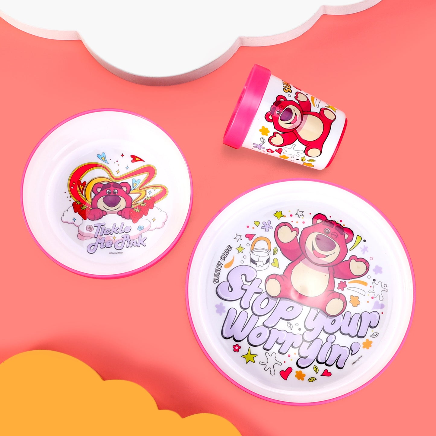 Lotso 3pcs Bicolor Premium Kids Dinner Tableware Set Plate, Bowl & Tumbler, BPA Free
