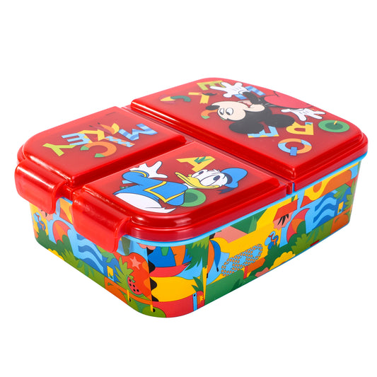 Mickey Mouse Kids Childrens Multi Compartment Rectangular School Travel Lunch Food Box Sandwich Bento Container, BPA Free