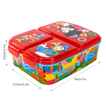 Mickey Mouse Kids Childrens Multi Compartment Rectangular School Travel Lunch Food Box Sandwich Bento Container, BPA Free