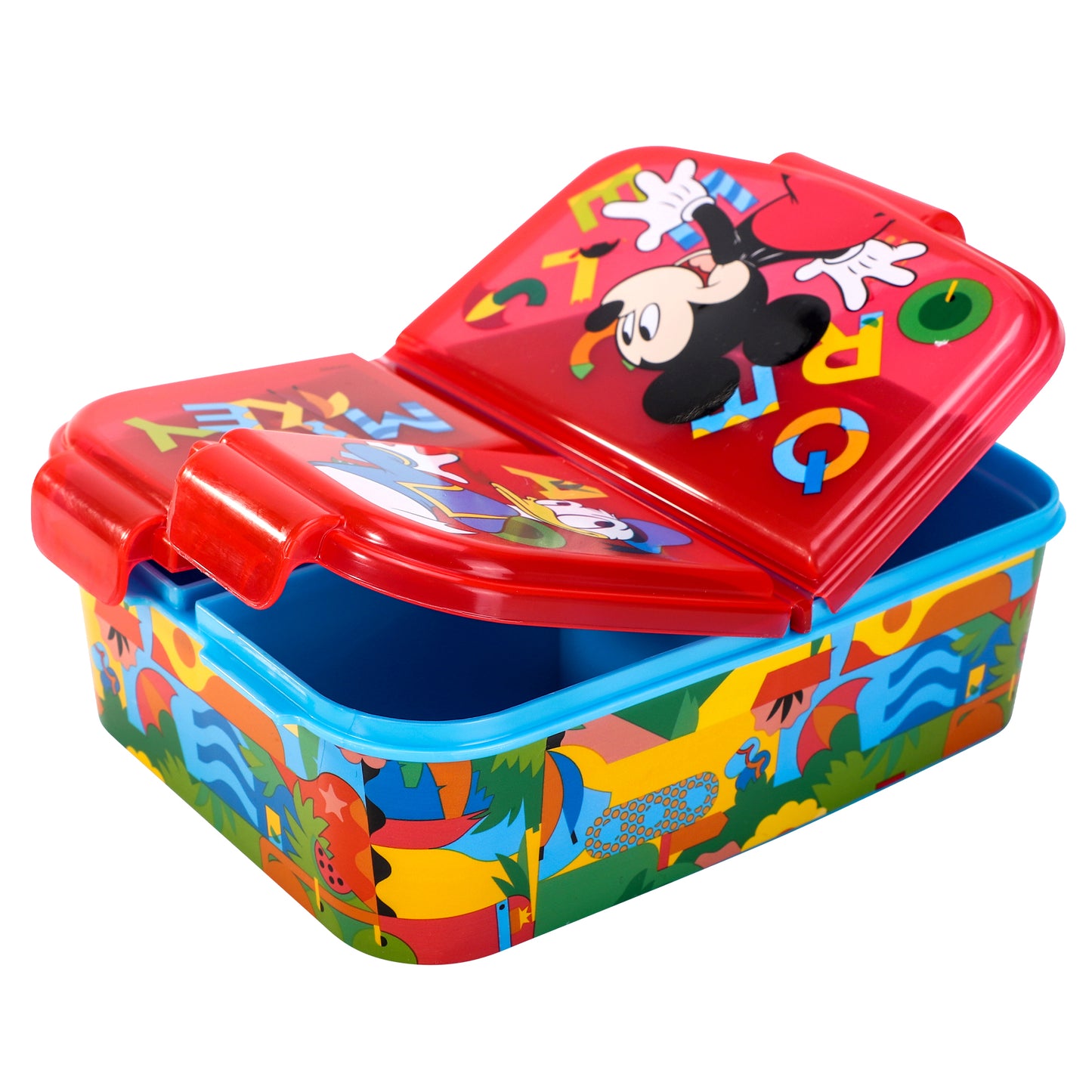 Mickey Mouse Kids Childrens Multi Compartment Rectangular School Travel Lunch Food Box Sandwich Bento Container, BPA Free
