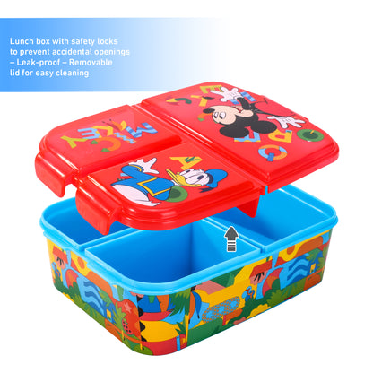 Mickey Mouse Kids Childrens Multi Compartment Rectangular School Travel Lunch Food Box Sandwich Bento Container, BPA Free