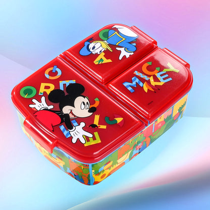Mickey Mouse Kids Childrens Multi Compartment Rectangular School Travel Lunch Food Box Sandwich Bento Container, BPA Free