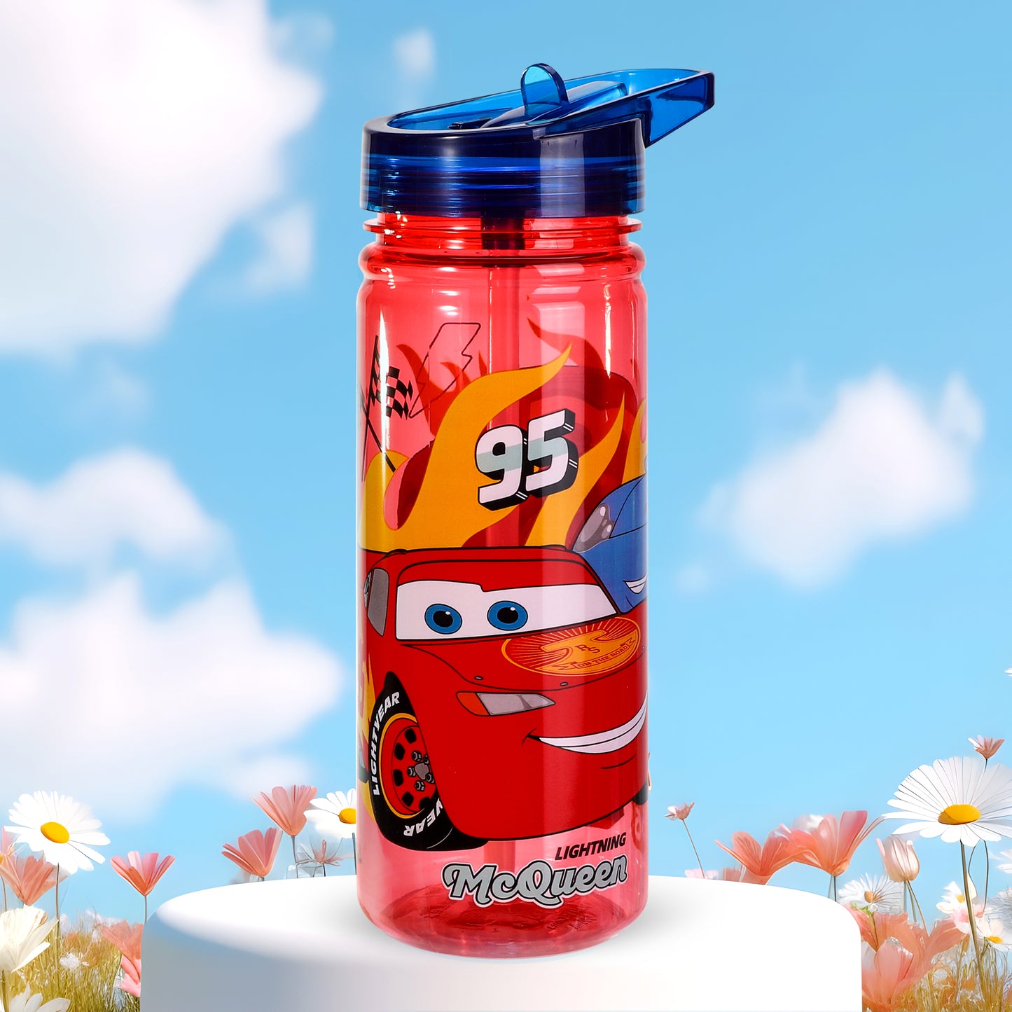Cars Lightning McQueen 580ml Water Bottle for Kids, School Drinks Bottle Made of Durable Ecozen BPA Free