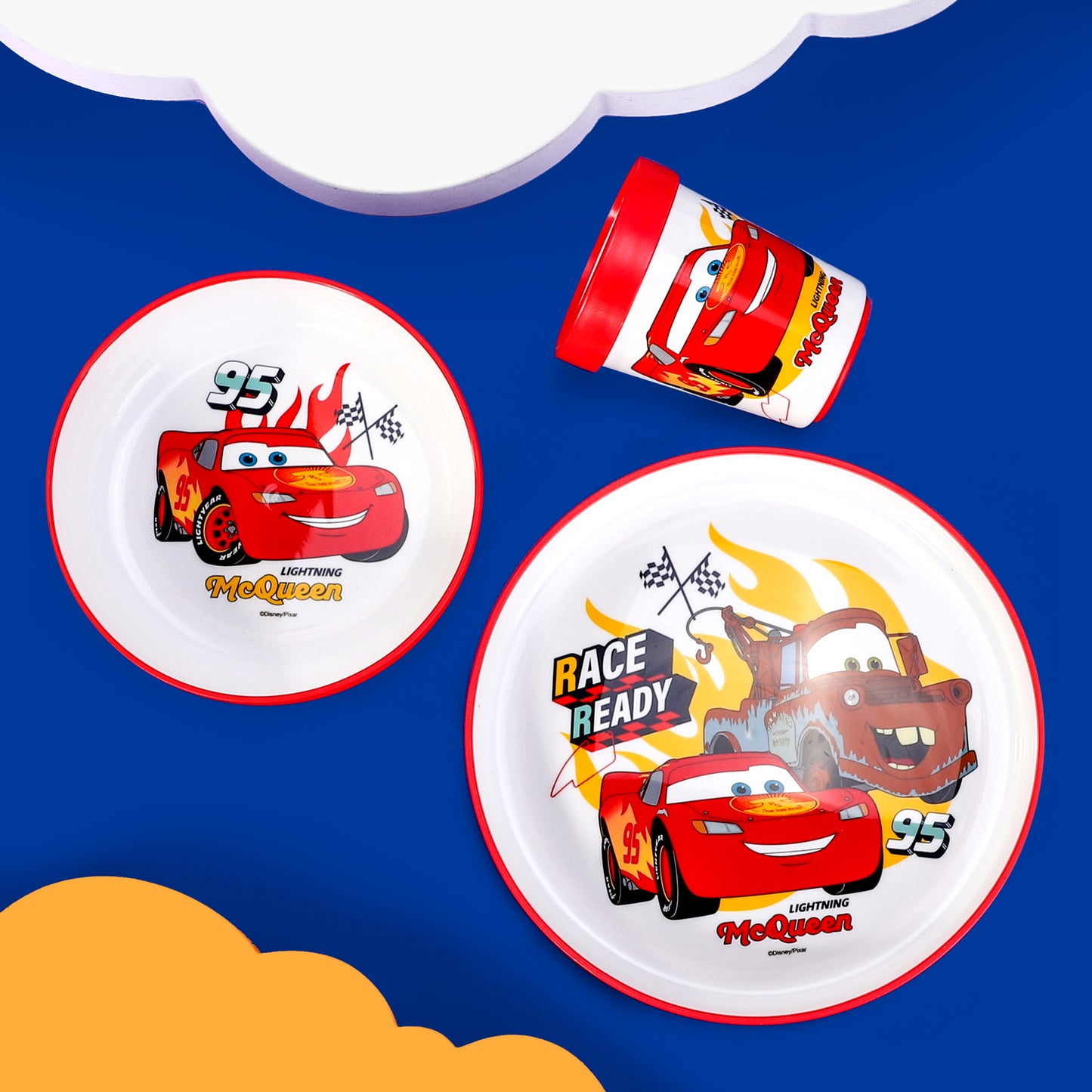 Cars 3pcs Bicolor Premium Kids Dinner Tableware Set Plate, Bowl & Tumbler, BPA Free