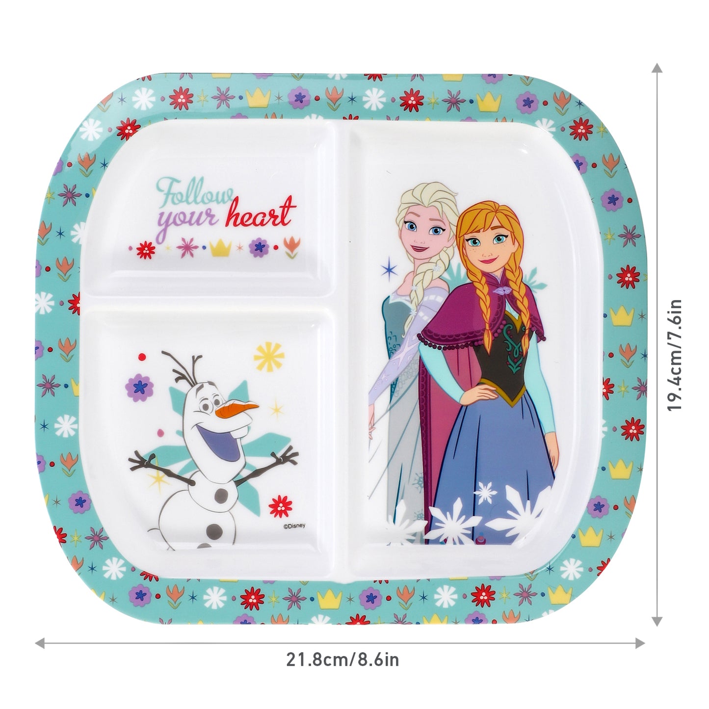 Frozen Flowers 3 Section Childrens Divided Breakfast Lunch Dinner Plate