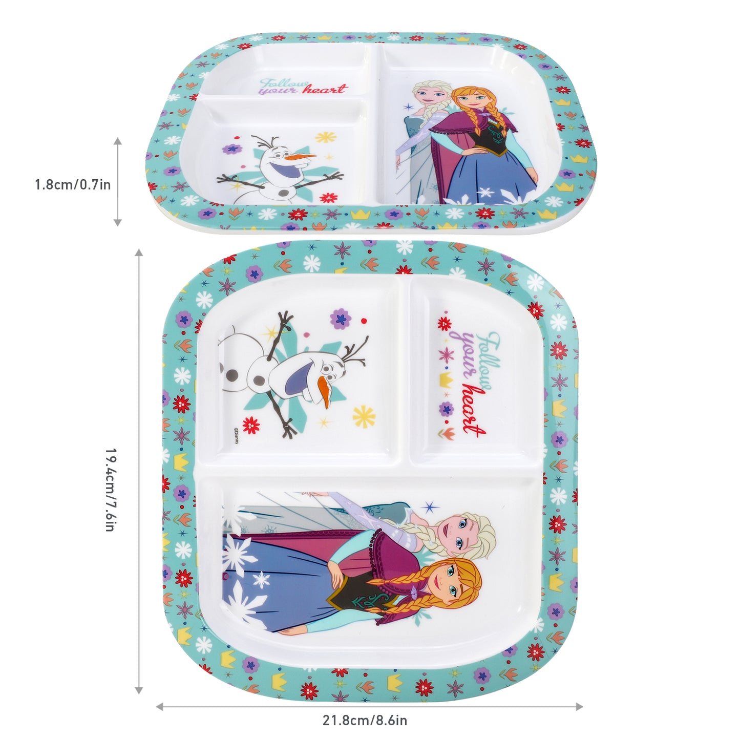 Frozen Flowers 3 Section Childrens Divided Breakfast Lunch Dinner Plate