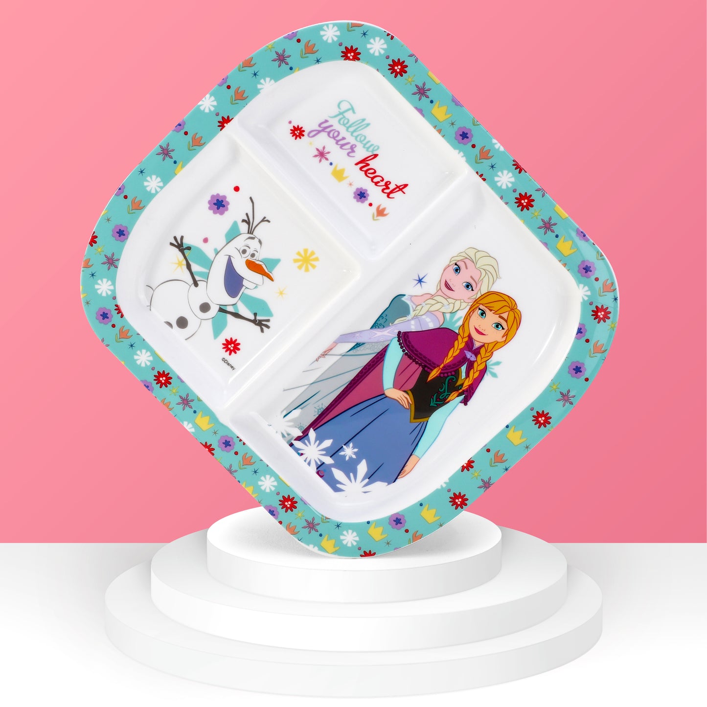 Frozen Flowers 3 Section Childrens Divided Breakfast Lunch Dinner Plate