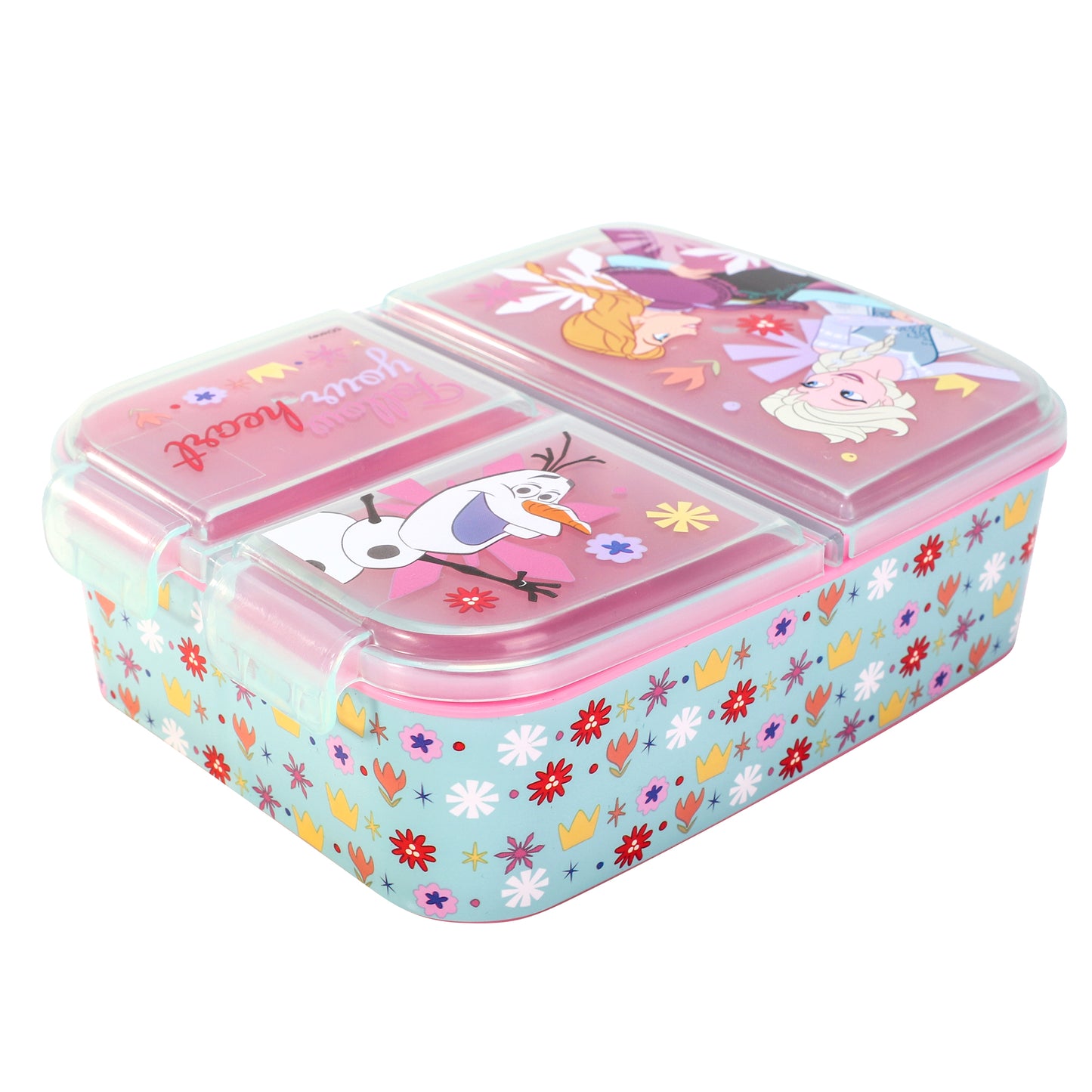 Frozen Flowers Kids Childrens Multi Compartment Rectangular School Travel Lunch Food Box Sandwich Bento Container, BPA Free