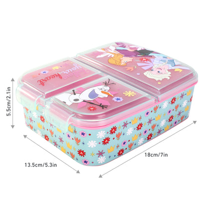 Frozen Flowers Kids Childrens Multi Compartment Rectangular School Travel Lunch Food Box Sandwich Bento Container, BPA Free