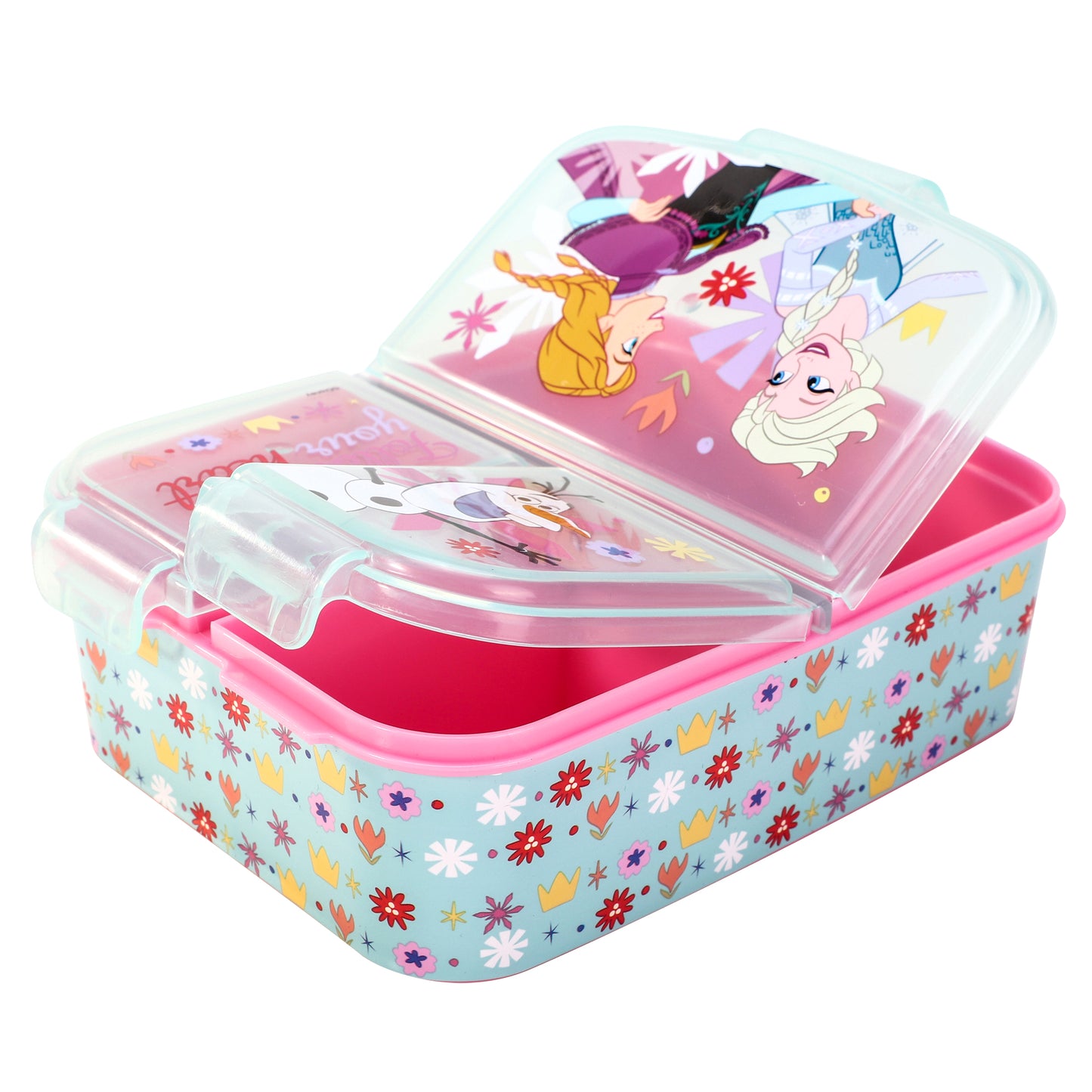 Frozen Flowers Kids Childrens Multi Compartment Rectangular School Travel Lunch Food Box Sandwich Bento Container, BPA Free