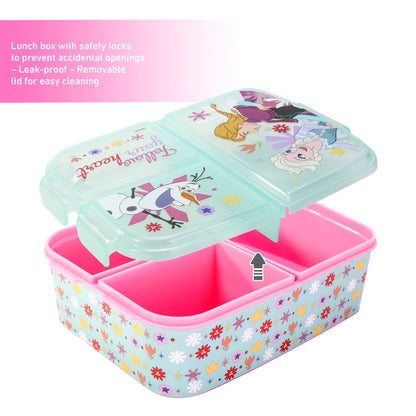 Frozen Flowers Kids Childrens Multi Compartment Rectangular School Travel Lunch Food Box Sandwich Bento Container, BPA Free