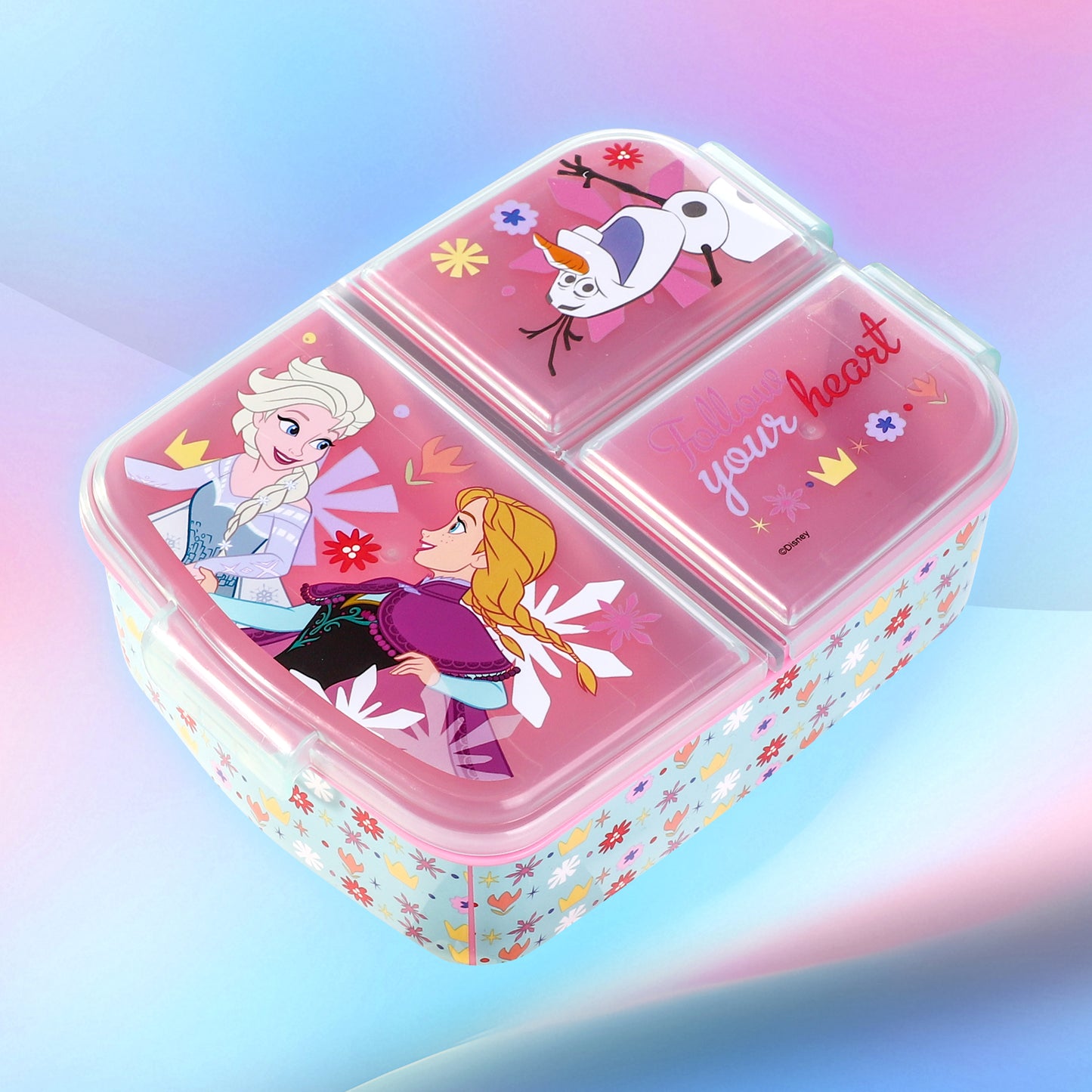 Frozen Flowers Kids Childrens Multi Compartment Rectangular School Travel Lunch Food Box Sandwich Bento Container, BPA Free