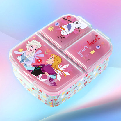 Frozen Flowers Kids Childrens Multi Compartment Rectangular School Travel Lunch Food Box Sandwich Bento Container, BPA Free