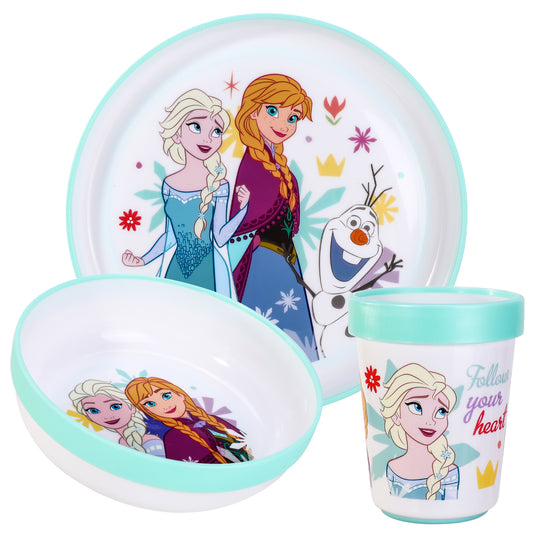 Frozen Flowers 3pcs Bicolor Premium Kids Dinner Tableware Set Plate, Bowl & Tumbler, BPA Free