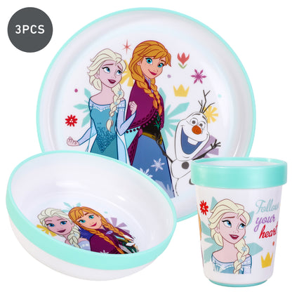 Frozen Flowers 3pcs Bicolor Premium Kids Dinner Tableware Set Plate, Bowl & Tumbler, BPA Free