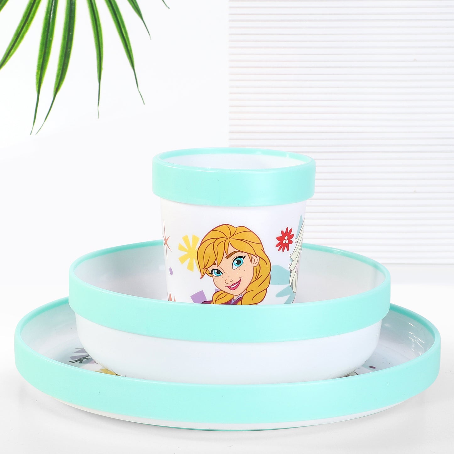 Frozen Flowers 3pcs Bicolor Premium Kids Dinner Tableware Set Plate, Bowl & Tumbler, BPA Free