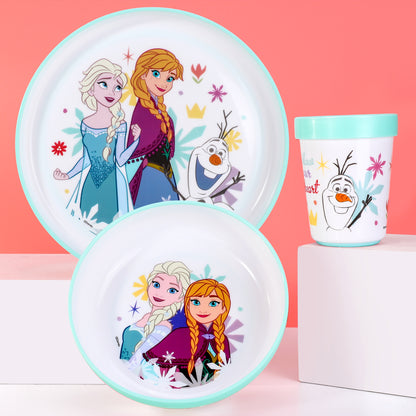 Frozen Flowers 3pcs Bicolor Premium Kids Dinner Tableware Set Plate, Bowl & Tumbler, BPA Free