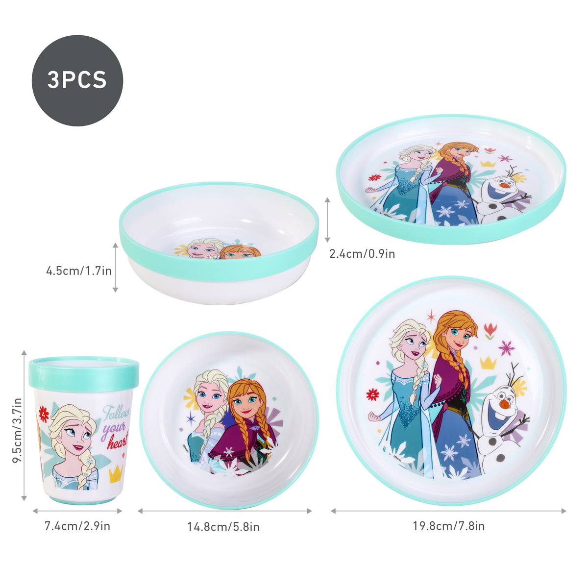Frozen Kids 6 Piece Reusable Dinner Set - Cup, Bowl, Plate & Cutlery