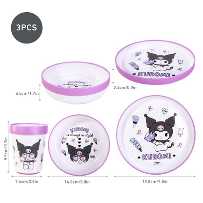 Kuromi 3pcs Bicolor Premium Kids Dinner Tableware Set Plate, Bowl & Tumbler, BPA Free