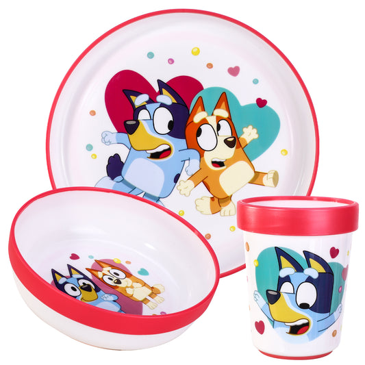 Bluey Pink 3pcs Bicolor Premium Kids Dinner Tableware Set Plate, Bowl & Tumbler, BPA Free