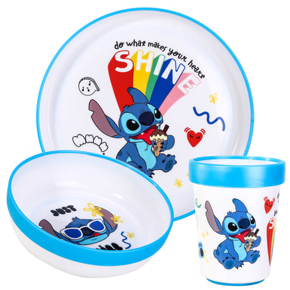 Stitch Island 3pcs Bicolor Premium Kids Dinner Tableware Set Plate, Bowl & Tumbler, BPA Free