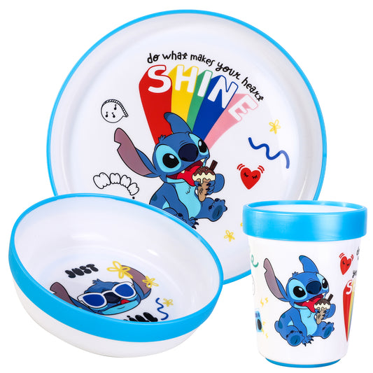 Stitch Island 3pcs Bicolor Premium Kids Dinner Tableware Set Plate, Bowl & Tumbler, BPA Free
