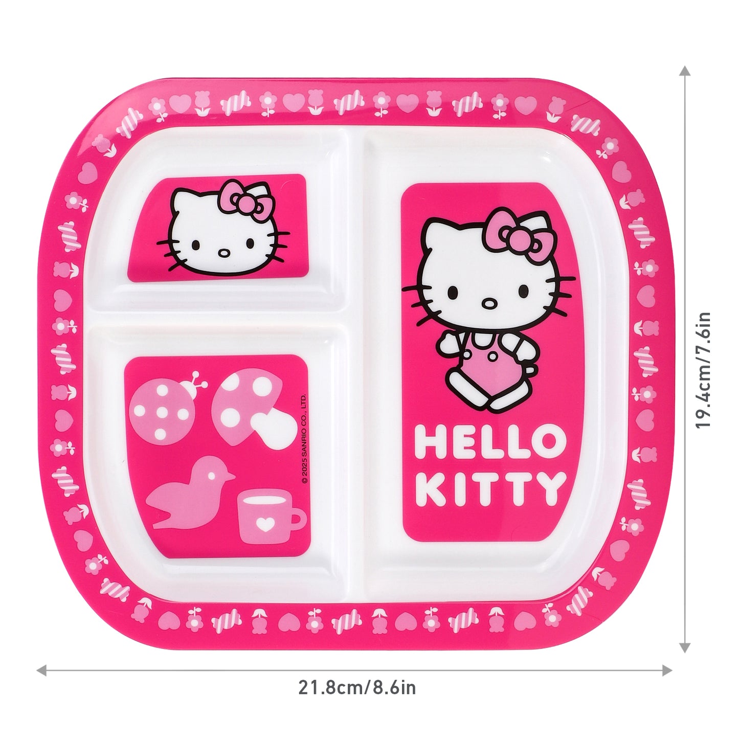 Hello Kitty Pink 3 Section Childrens Divided Breakfast Lunch Dinner Plate
