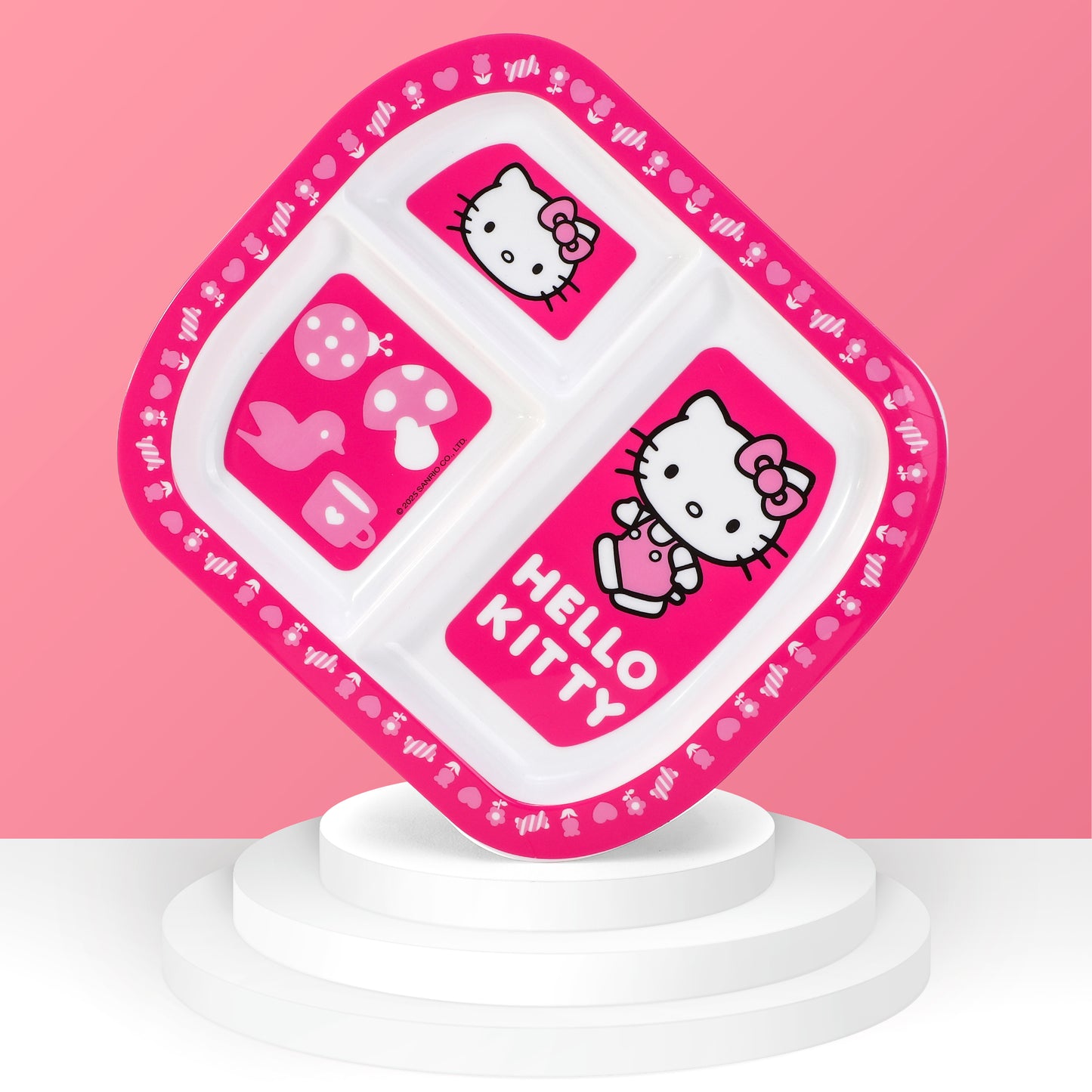 Hello Kitty Pink 3 Section Childrens Divided Breakfast Lunch Dinner Plate