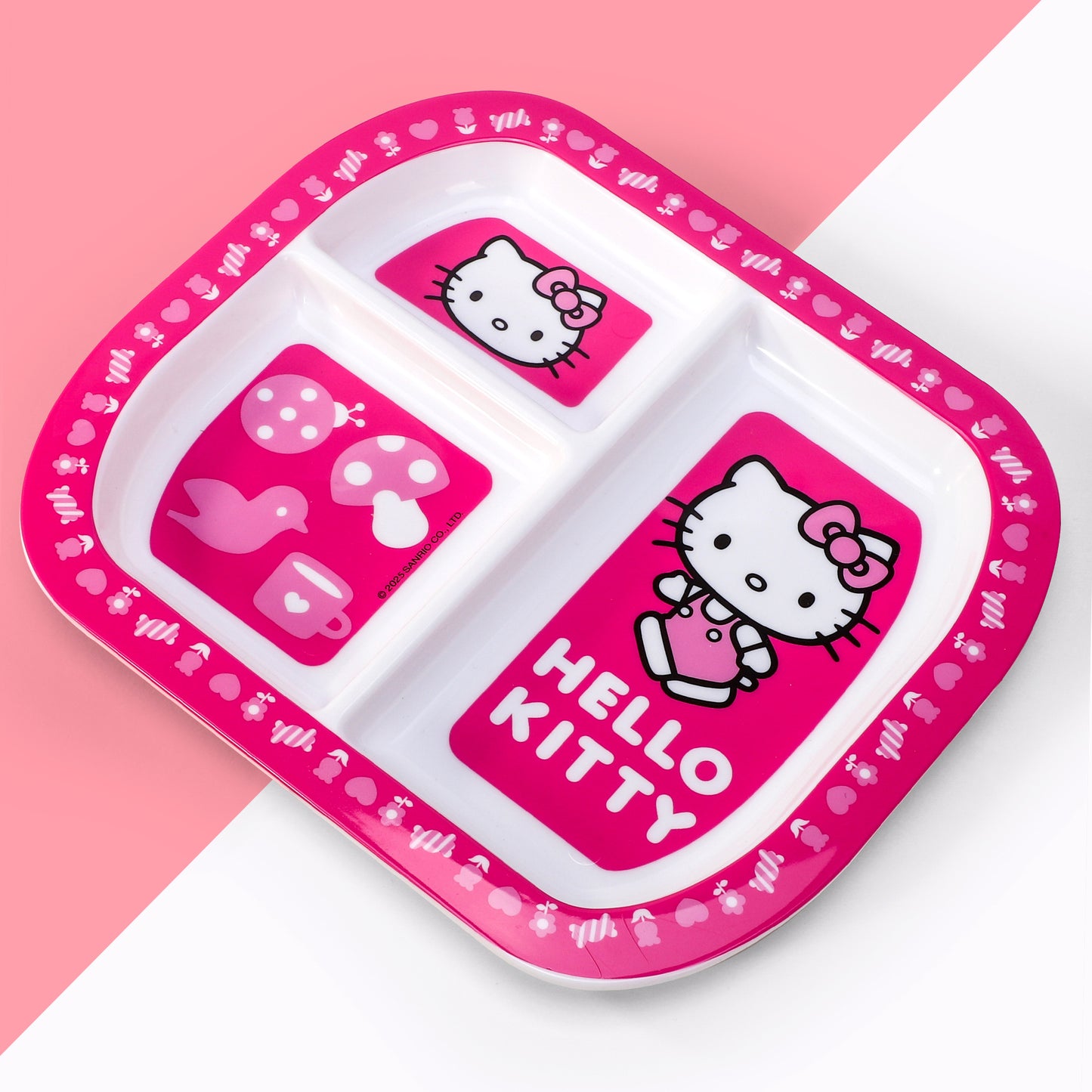 Hello Kitty Pink 3 Section Childrens Divided Breakfast Lunch Dinner Plate