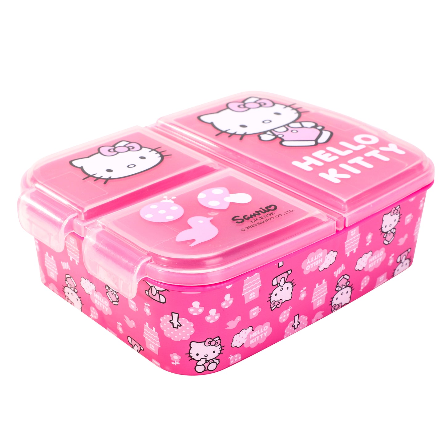 Hello Kitty Pink Kids Childrens Multi Compartment Rectangular School Travel Lunch Food Box Sandwich Bento Container, BPA Free