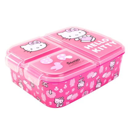 Hello Kitty Pink Kids Childrens Multi Compartment Rectangular School Travel Lunch Food Box Sandwich Bento Container, BPA Free
