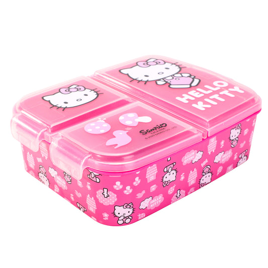Hello Kitty Pink Kids Childrens Multi Compartment Rectangular School Travel Lunch Food Box Sandwich Bento Container, BPA Free