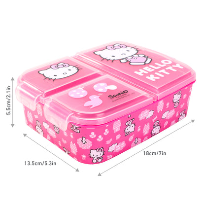 Hello Kitty Pink Kids Childrens Multi Compartment Rectangular School Travel Lunch Food Box Sandwich Bento Container, BPA Free