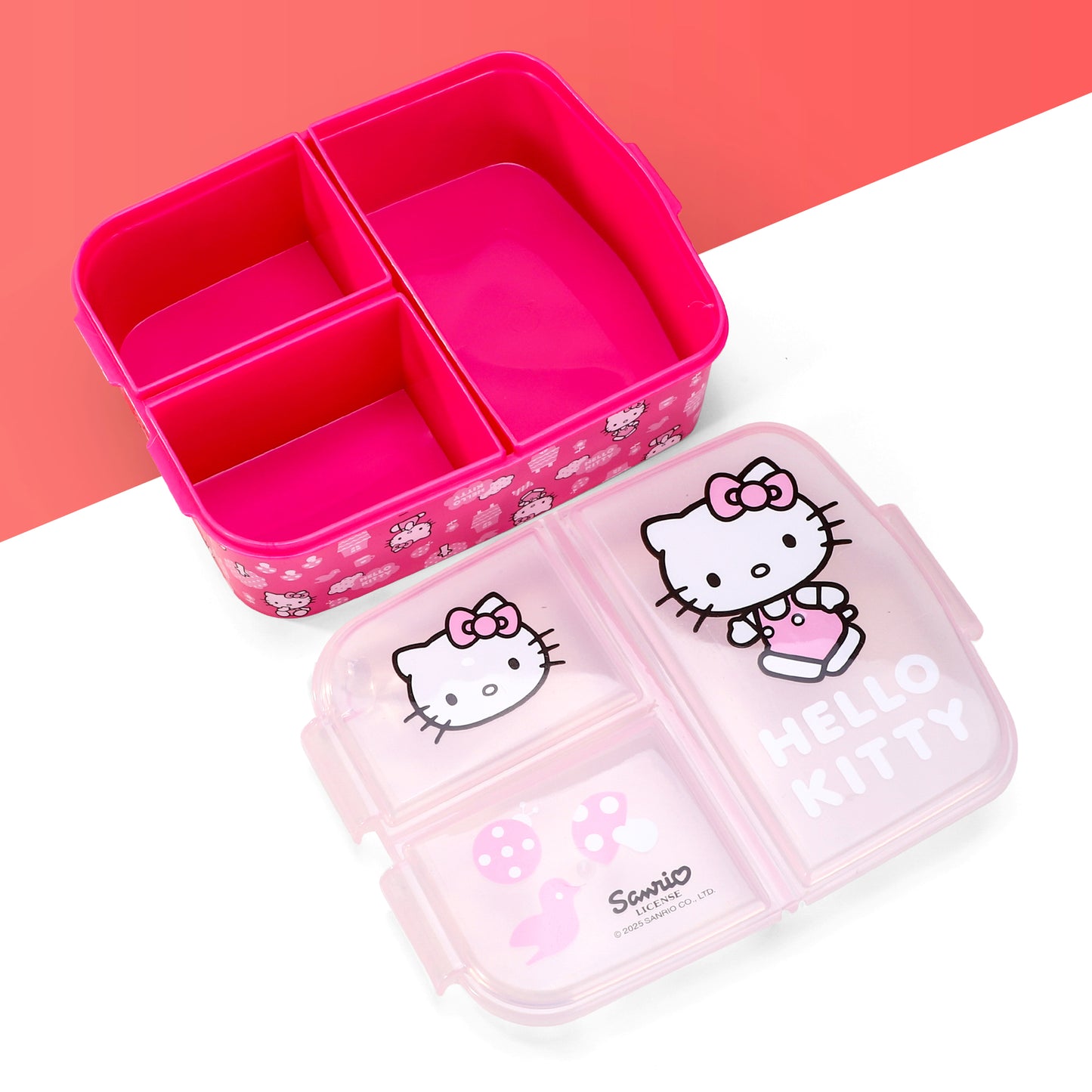Hello Kitty Pink Kids Childrens Multi Compartment Rectangular School Travel Lunch Food Box Sandwich Bento Container, BPA Free