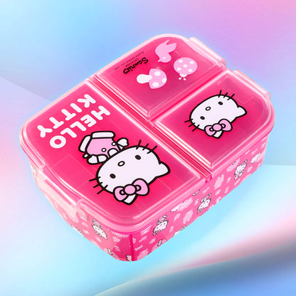 Hello Kitty Pink Kids Childrens Multi Compartment Rectangular School Travel Lunch Food Box Sandwich Bento Container, BPA Free