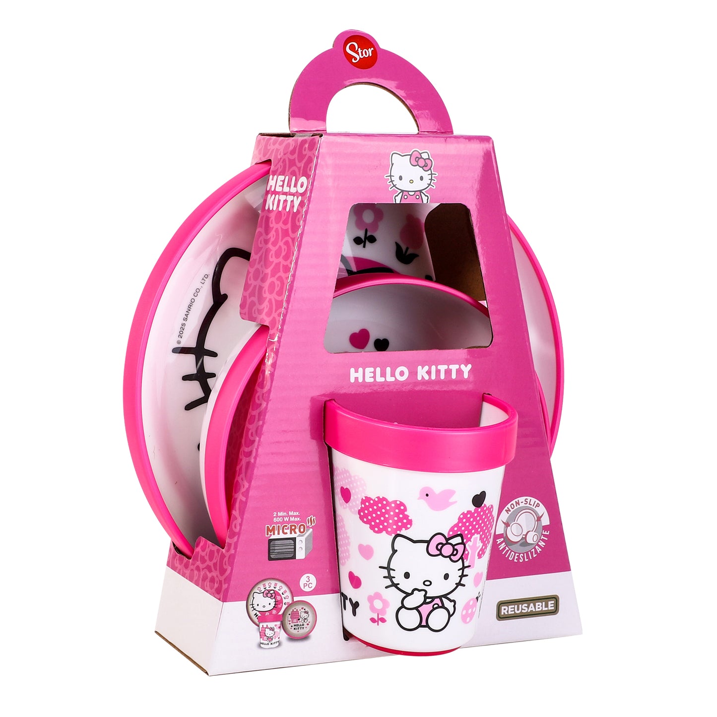 Hello Kitty Pink 3pcs Bicolor Premium Kids Dinner Tableware Set Plate, Bowl & Tumbler, BPA Free