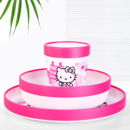Hello Kitty Pink 3pcs Bicolor Premium Kids Dinner Tableware Set Plate, Bowl & Tumbler, BPA Free