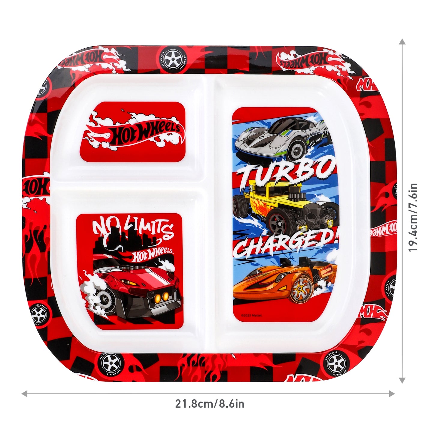 Hot Wheels 3 Section Childrens Divided Breakfast Lunch Dinner Plate