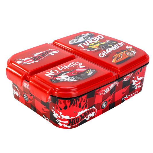 Hot Wheels Kids Childrens Multi Compartment Rectangular School Travel Lunch Food Box Sandwich Bento Container, BPA Free
