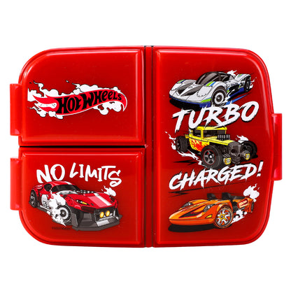 Hot Wheels Kids Childrens Multi Compartment Rectangular School Travel Lunch Food Box Sandwich Bento Container, BPA Free